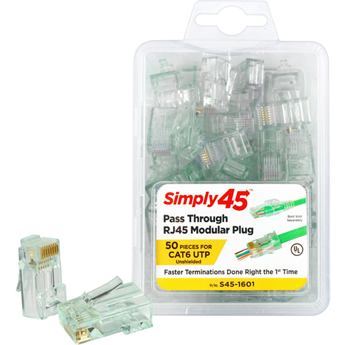 SIMPLY45 1601 - Cat6 Unshielded - Pass Through TJ45 - 50pc Clamshell